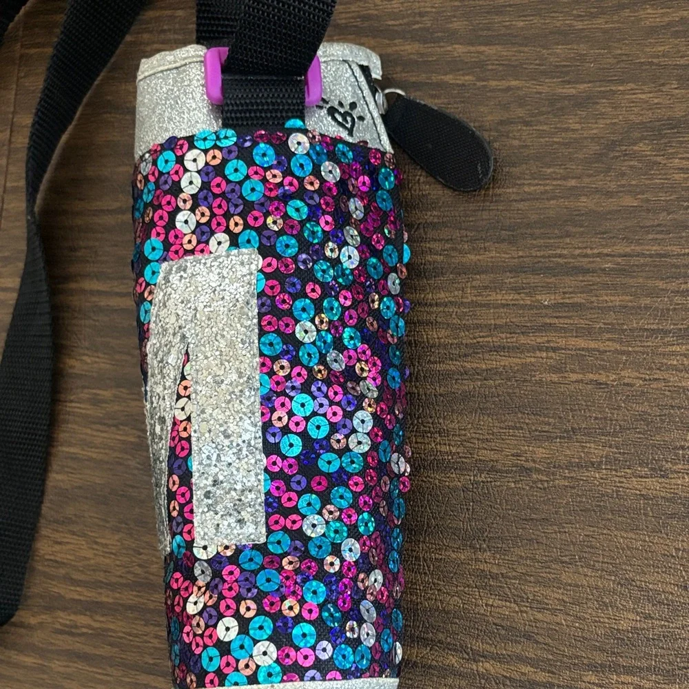 Justice Sequins Insulated Water Bottle Holder Strap Letter M NEW
